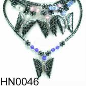 Colored Opal Beads Hematite Butterfly Pendant Beads Stone Chain Choker Fashion Women Necklace